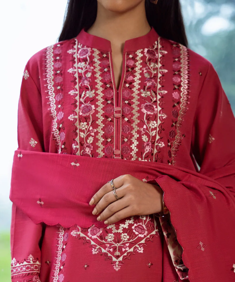 3 Piece - Embroidered Light Khaddar Suit