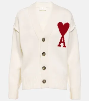 Ami de coeur Ami Paris intarsia wool cardigan, white