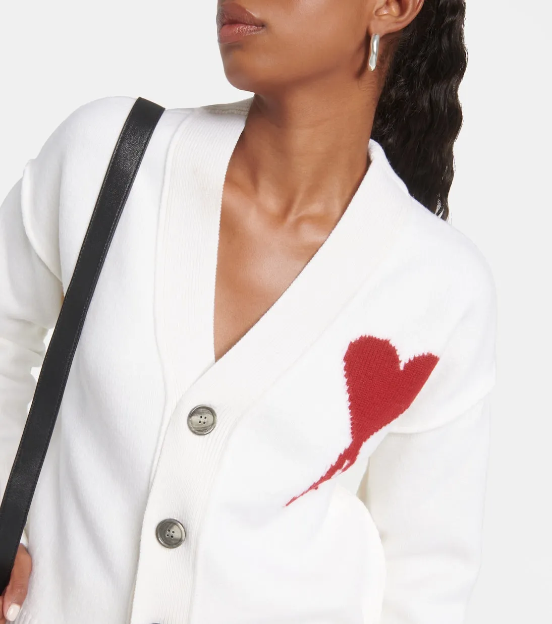 Ami de coeur Ami Paris intarsia wool cardigan, white