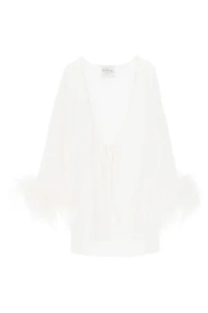 Art dealer 'iris' mini wrap dress with feathers on sleeves