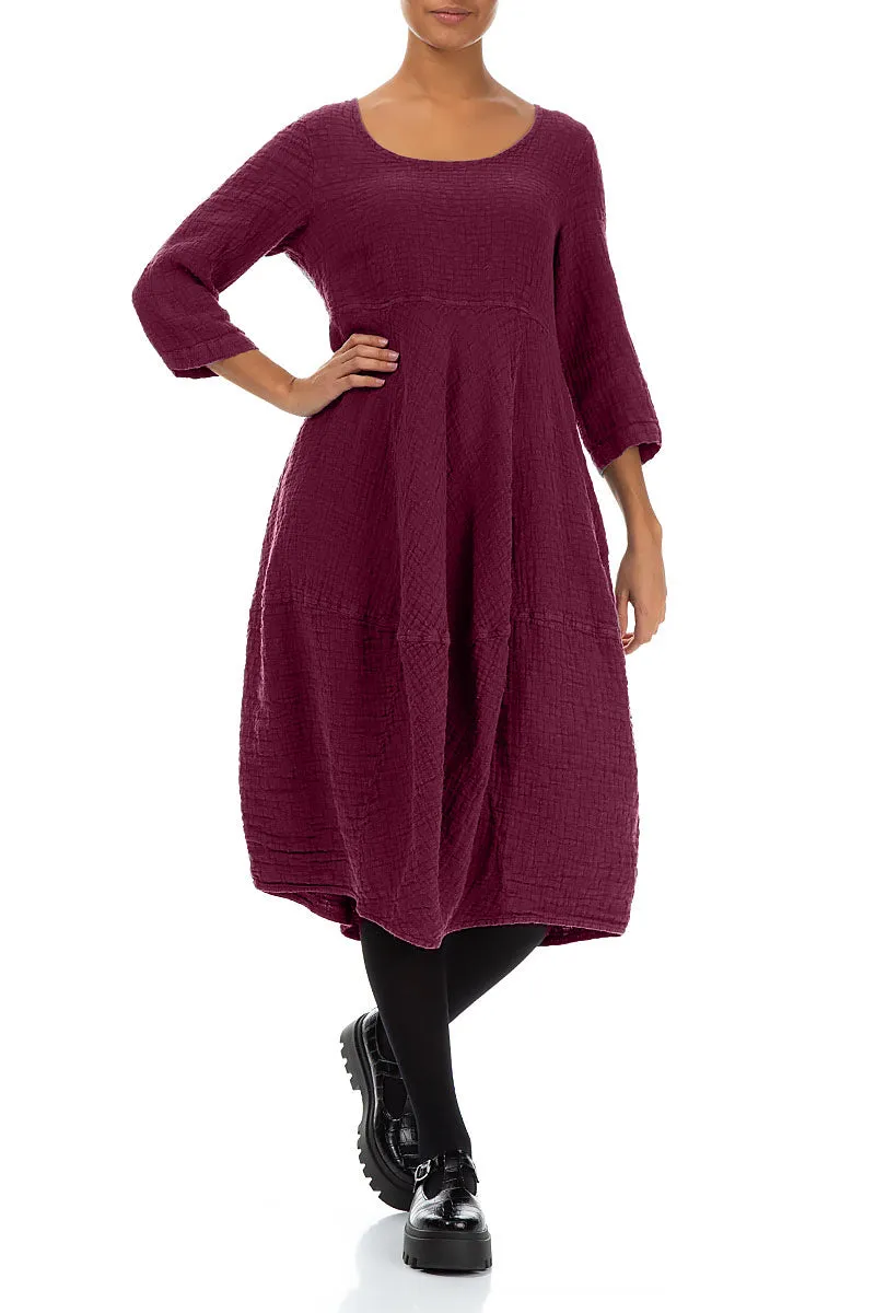 Balloon Cropped Sleeves Magenta Textured Linen Dress