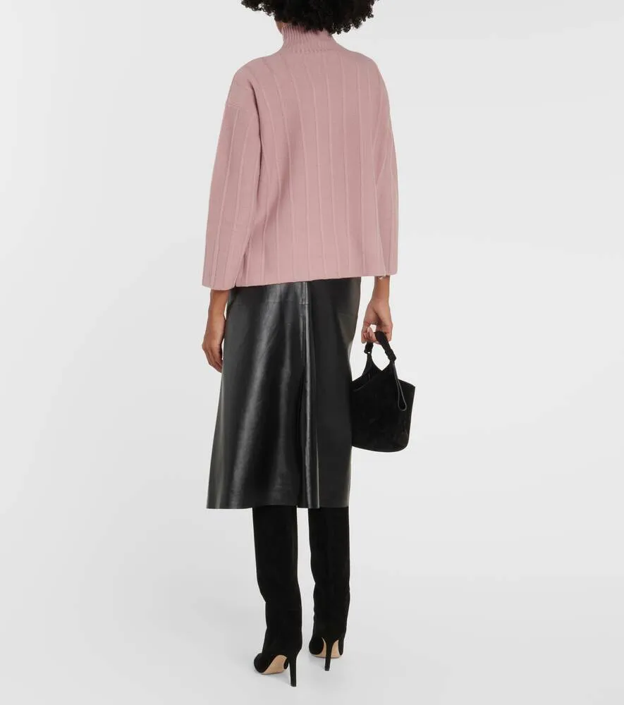 Beira ribbed natural wool sweater with high collar MAX MARA, pink