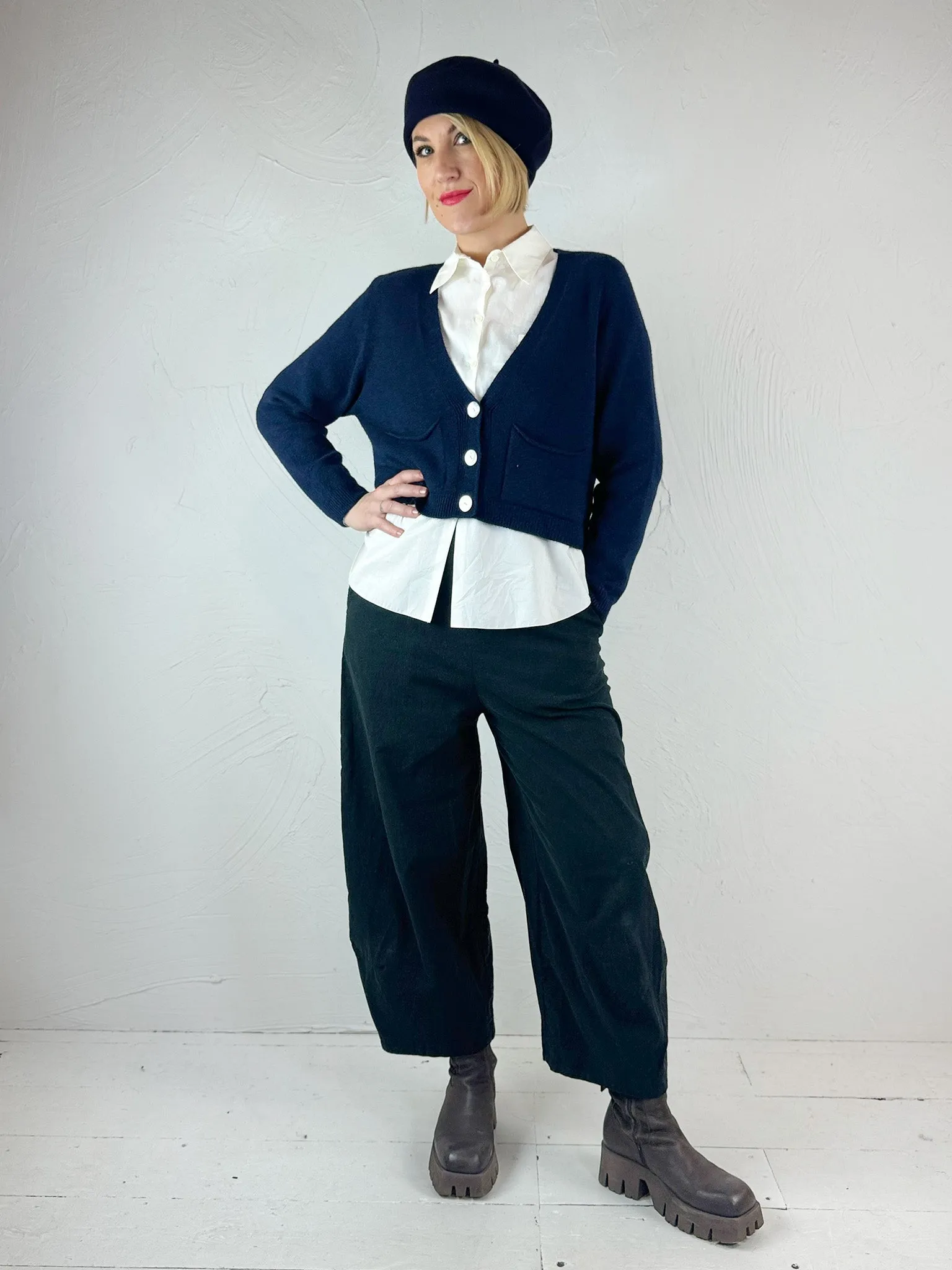 Blue Woman Navy Pookie Crop Cardigan