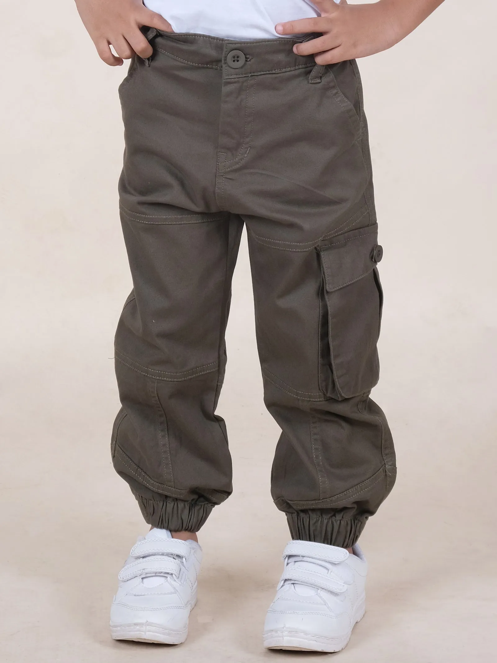 Boys Cotton Solid Cargo Pant