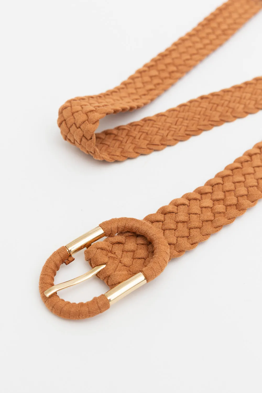 Braided Suede Accent Oval Buckle Belt