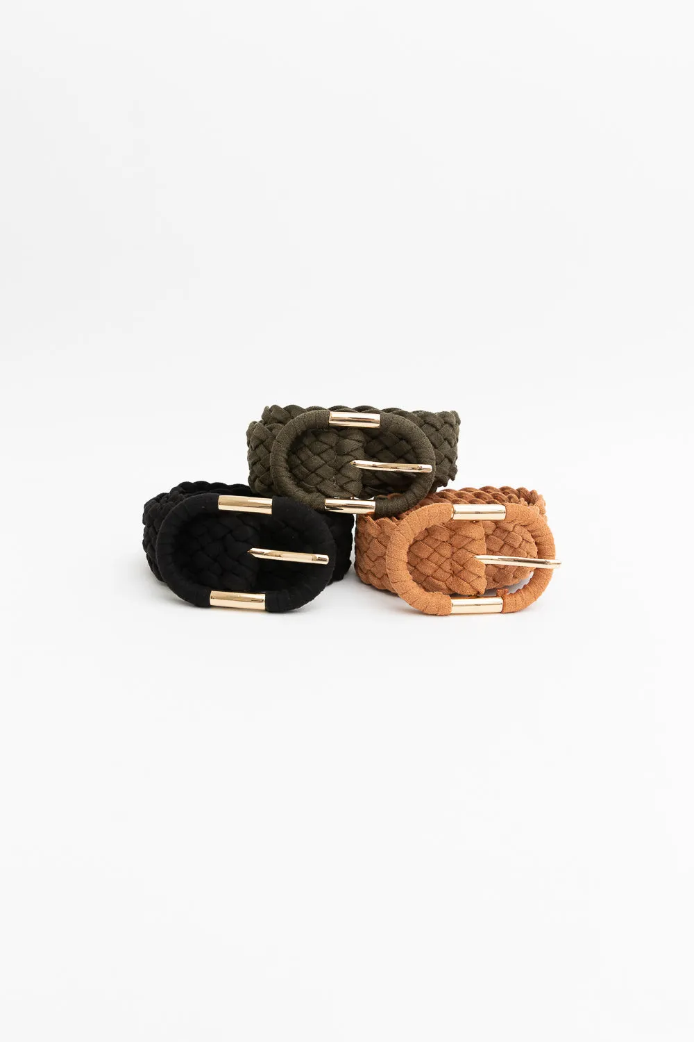 Braided Suede Accent Oval Buckle Belt