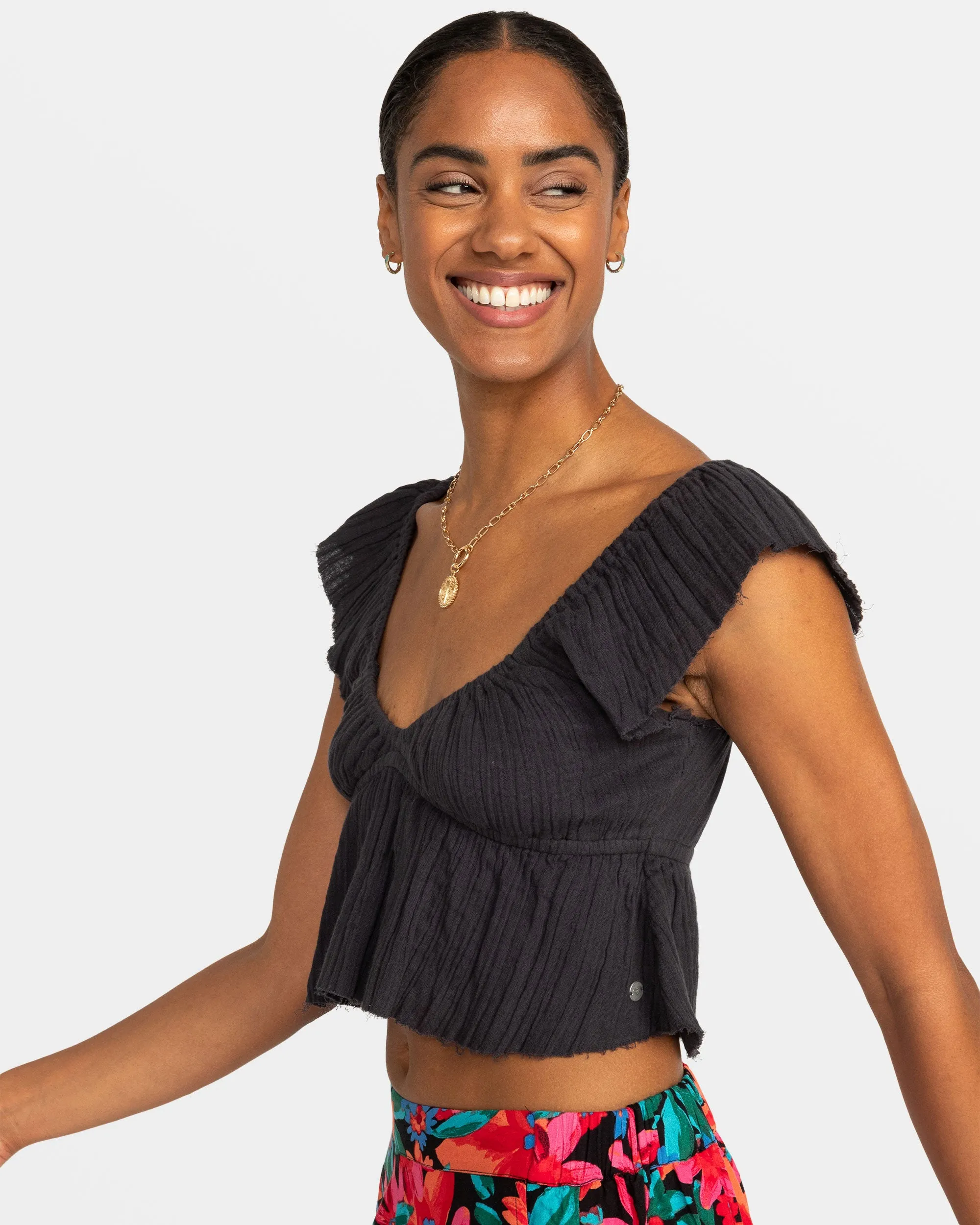 Brisa Flutter Sleeve Crop Top - Phantom