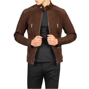 Cassira Brown Suede Cafe Racer Leather Jacket