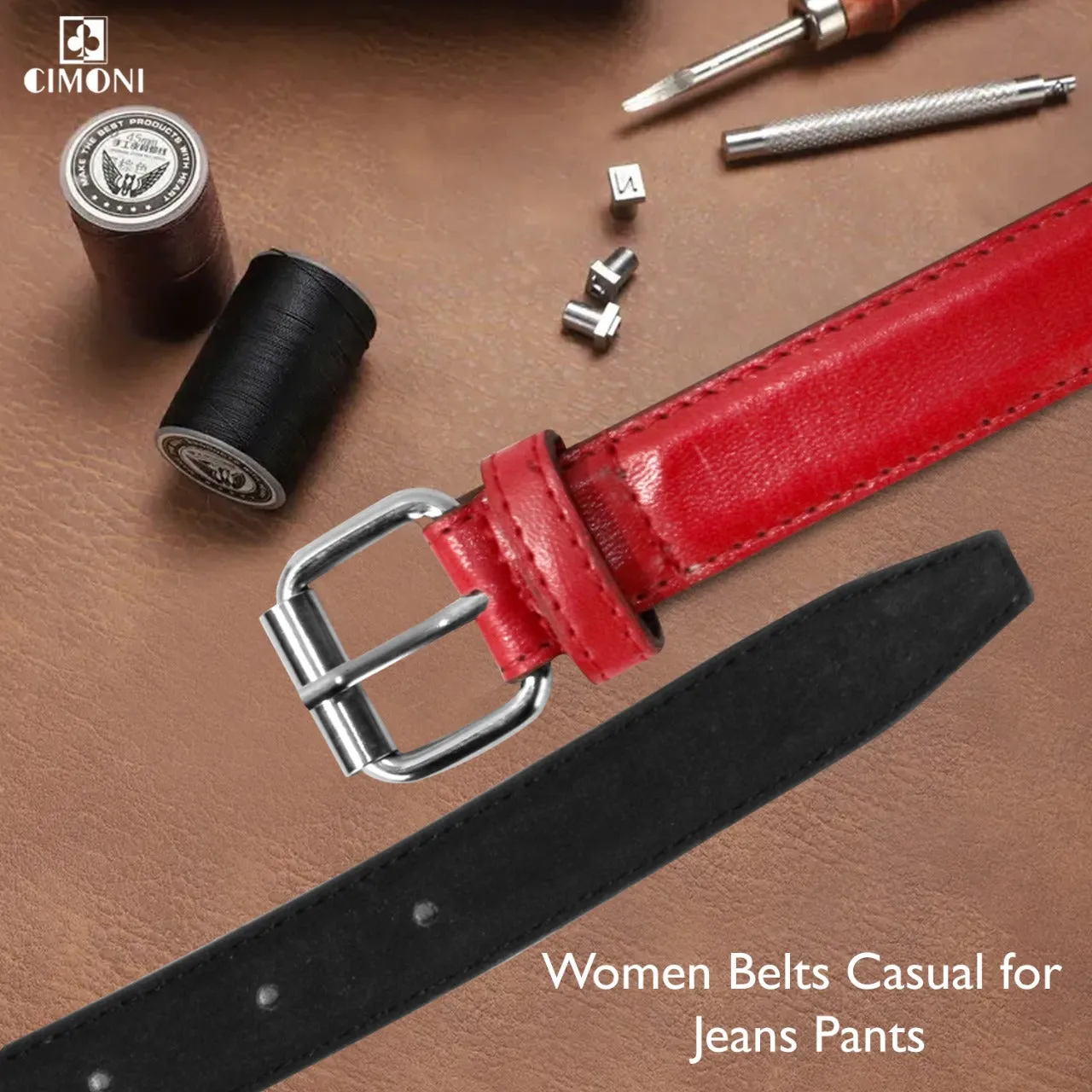 CIMONI Leather women belt of casual & formal uses [Red Color]