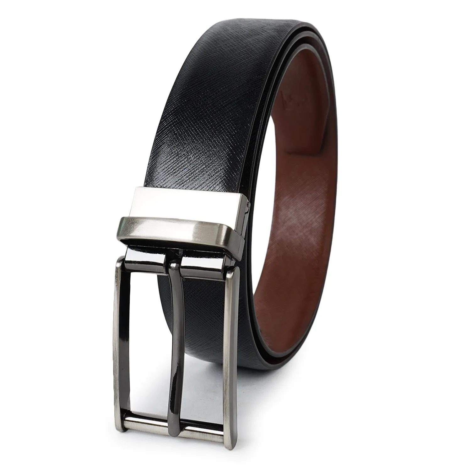 CIMONI MEN'S REVERSIBLE BELT BLACK & BROWN TEXTURE  ( 1 Year Gurantee)