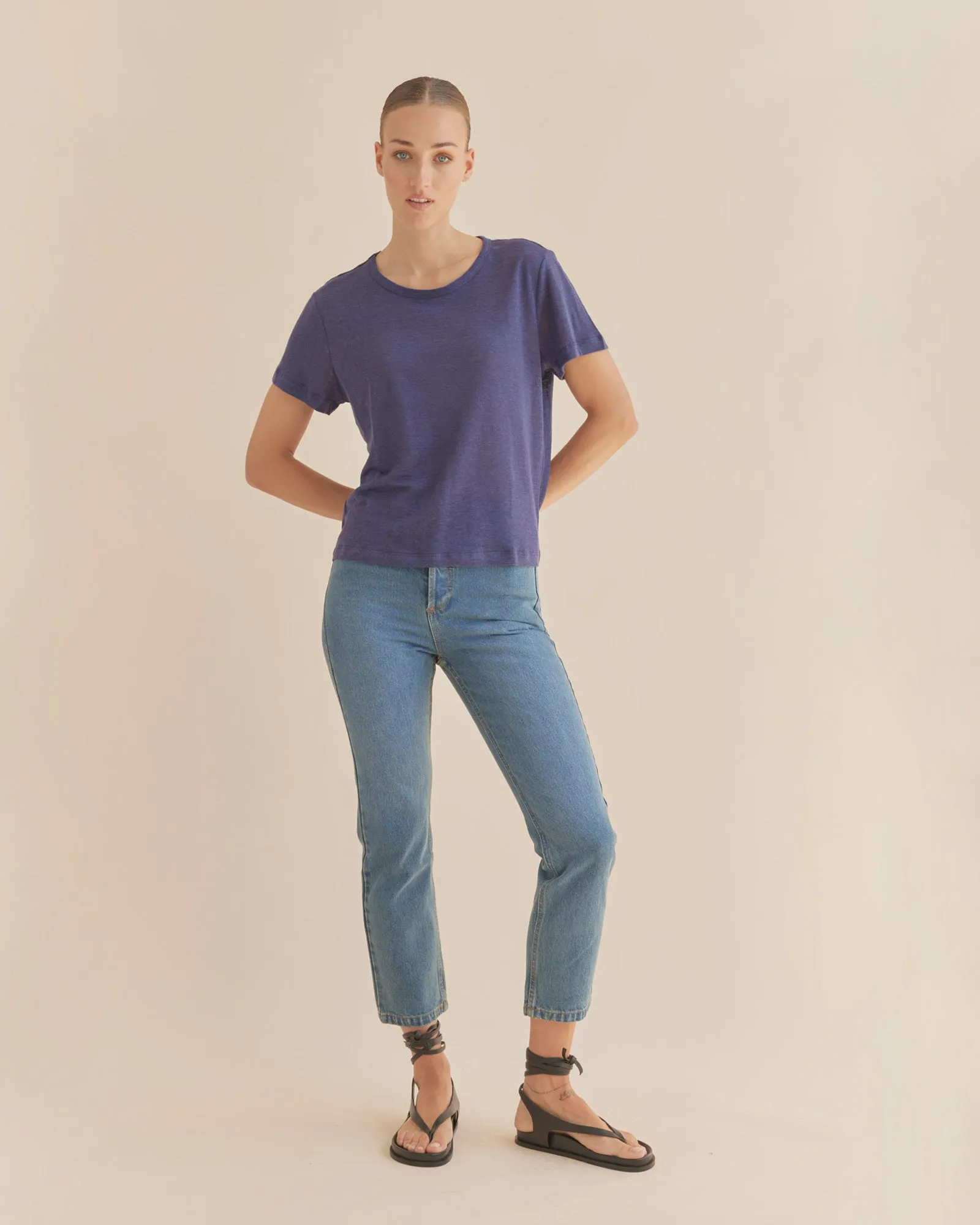 Coogee Linen Crew Neck Tee - Ocean