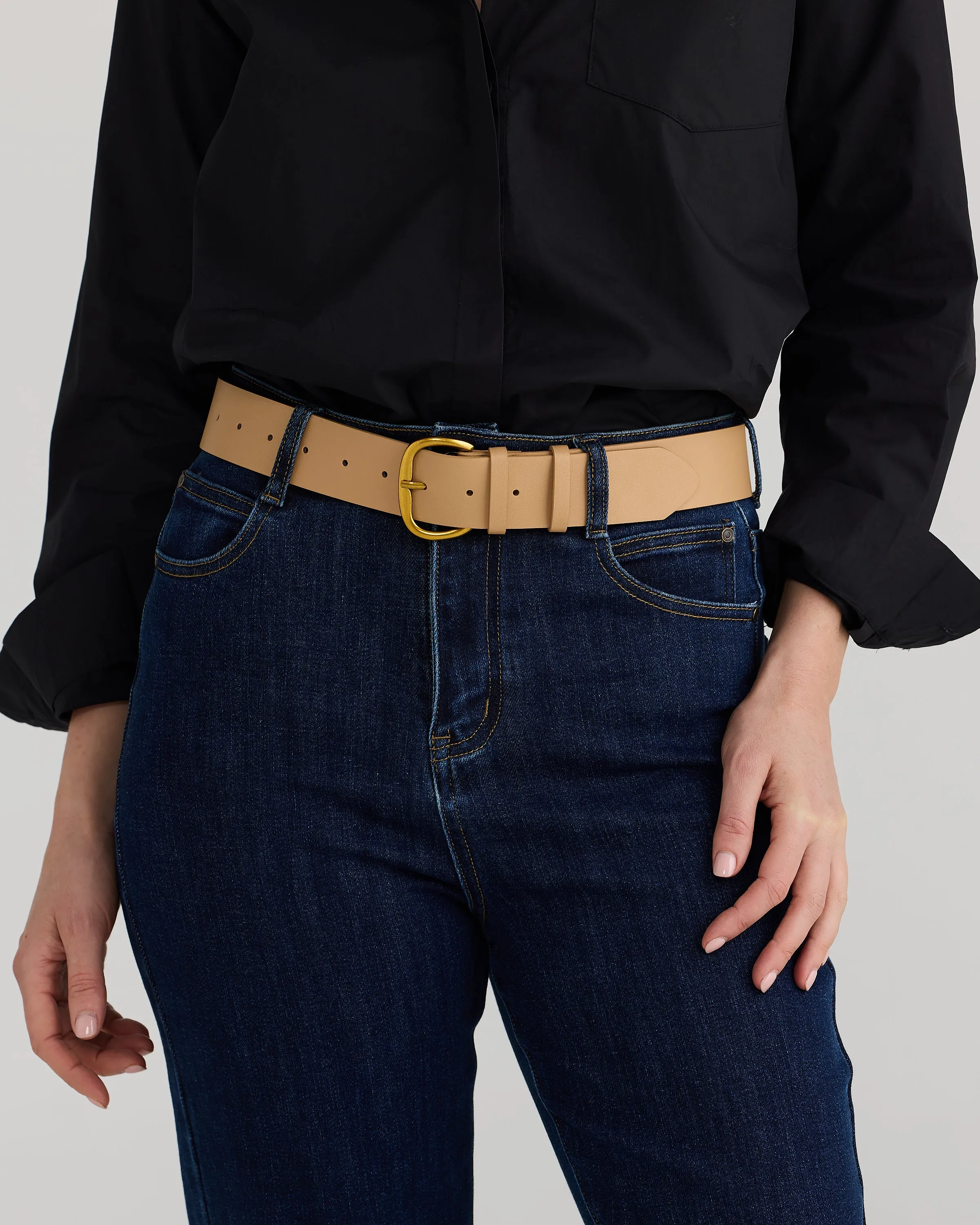 Core Wide Vegan Leather Belt - Tan