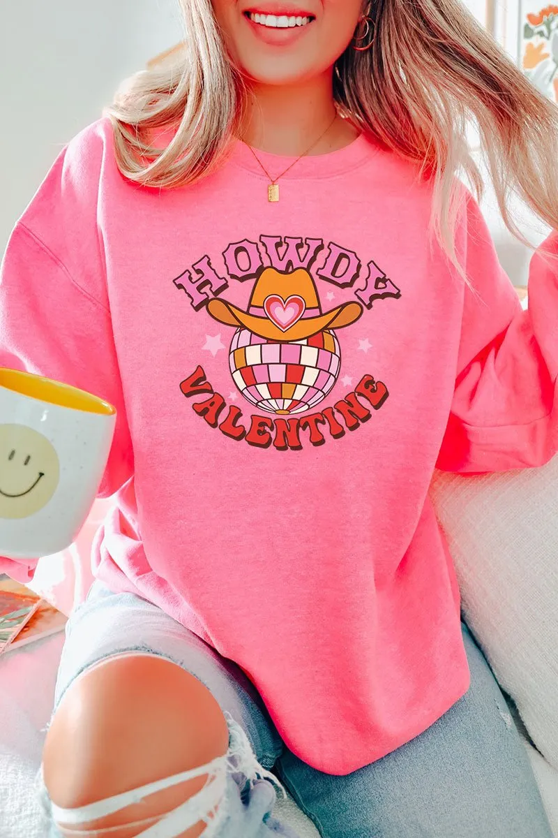 Cowboy Hat Howdy Valentine Heavy-weight Crew Sweatshirt