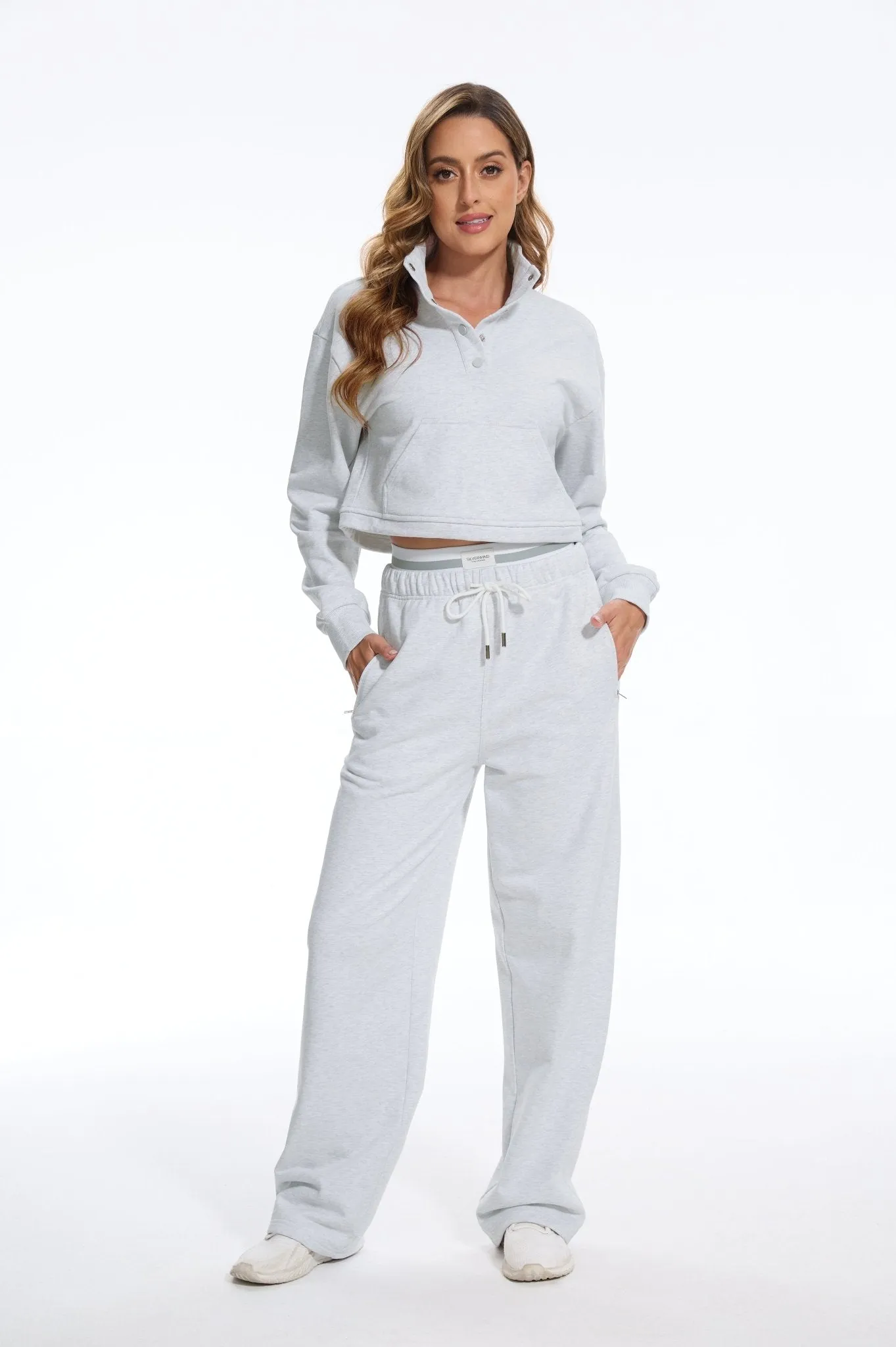 Cozy Double Wasited Joggers SweatPants - Light Grey