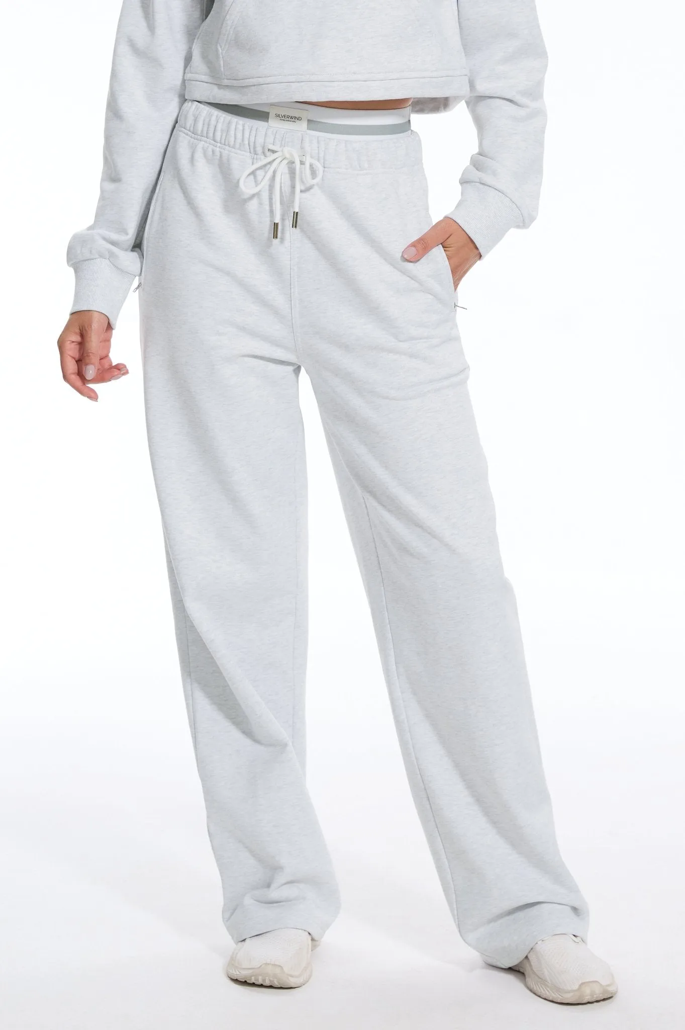 Cozy Double Wasited Joggers SweatPants - Light Grey