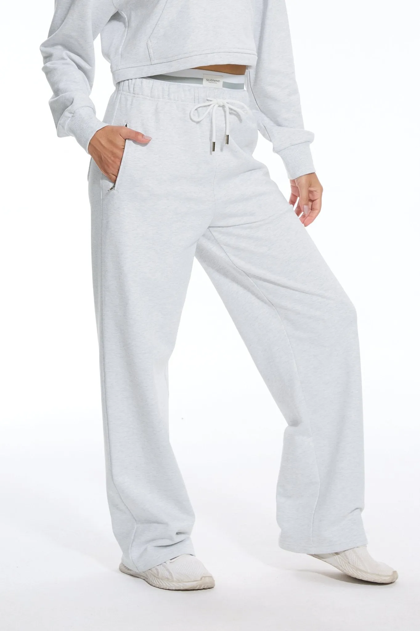 Cozy Double Wasited Joggers SweatPants - Light Grey