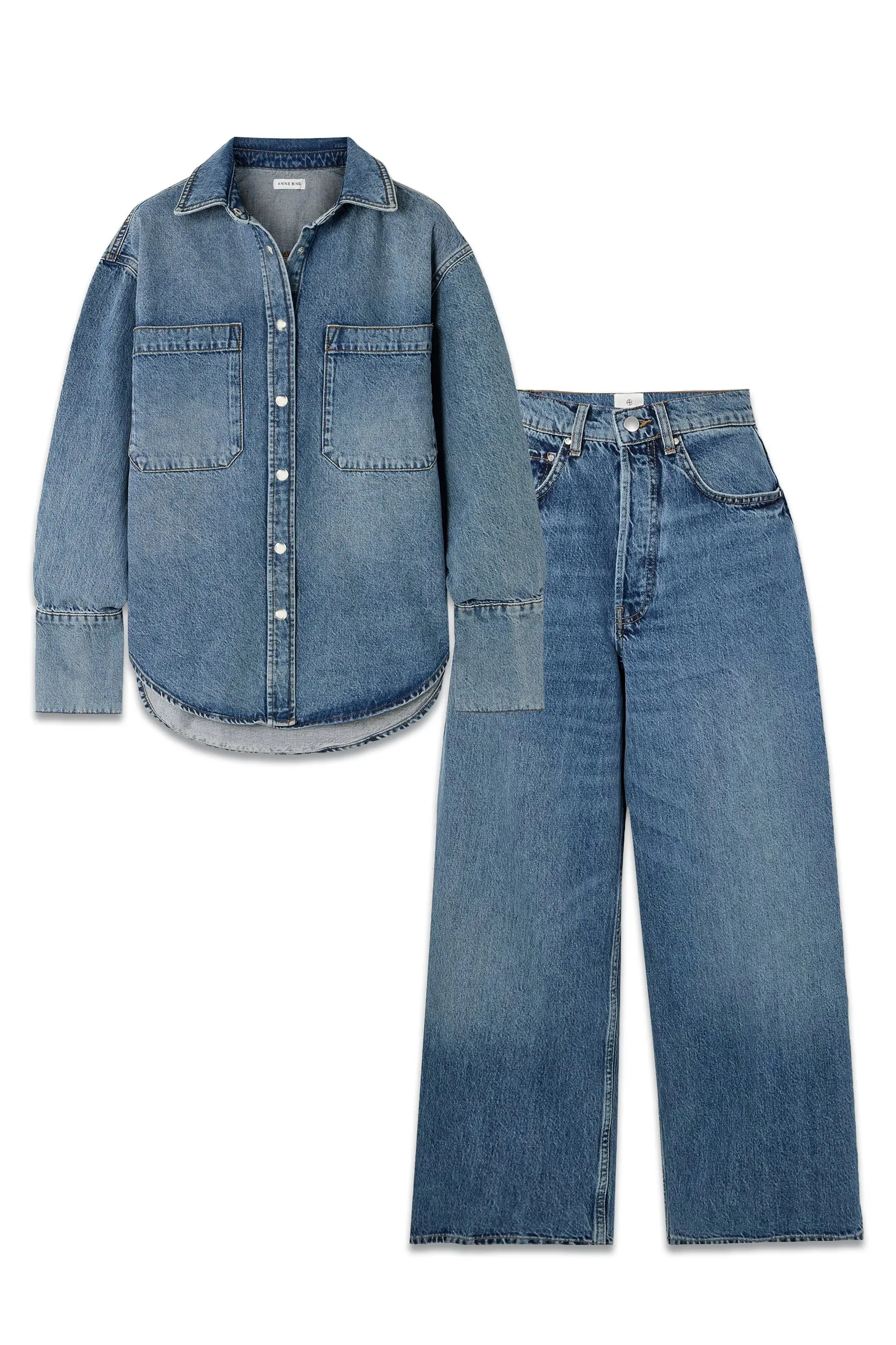 Dante Oversized Denim Shirt and Rick Cropped High-Rise Wide-Leg Jeans