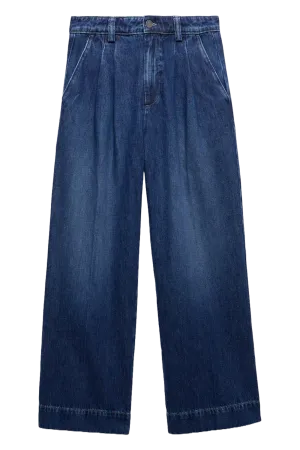 Dark Indigo Pleat Front Wide Jeans