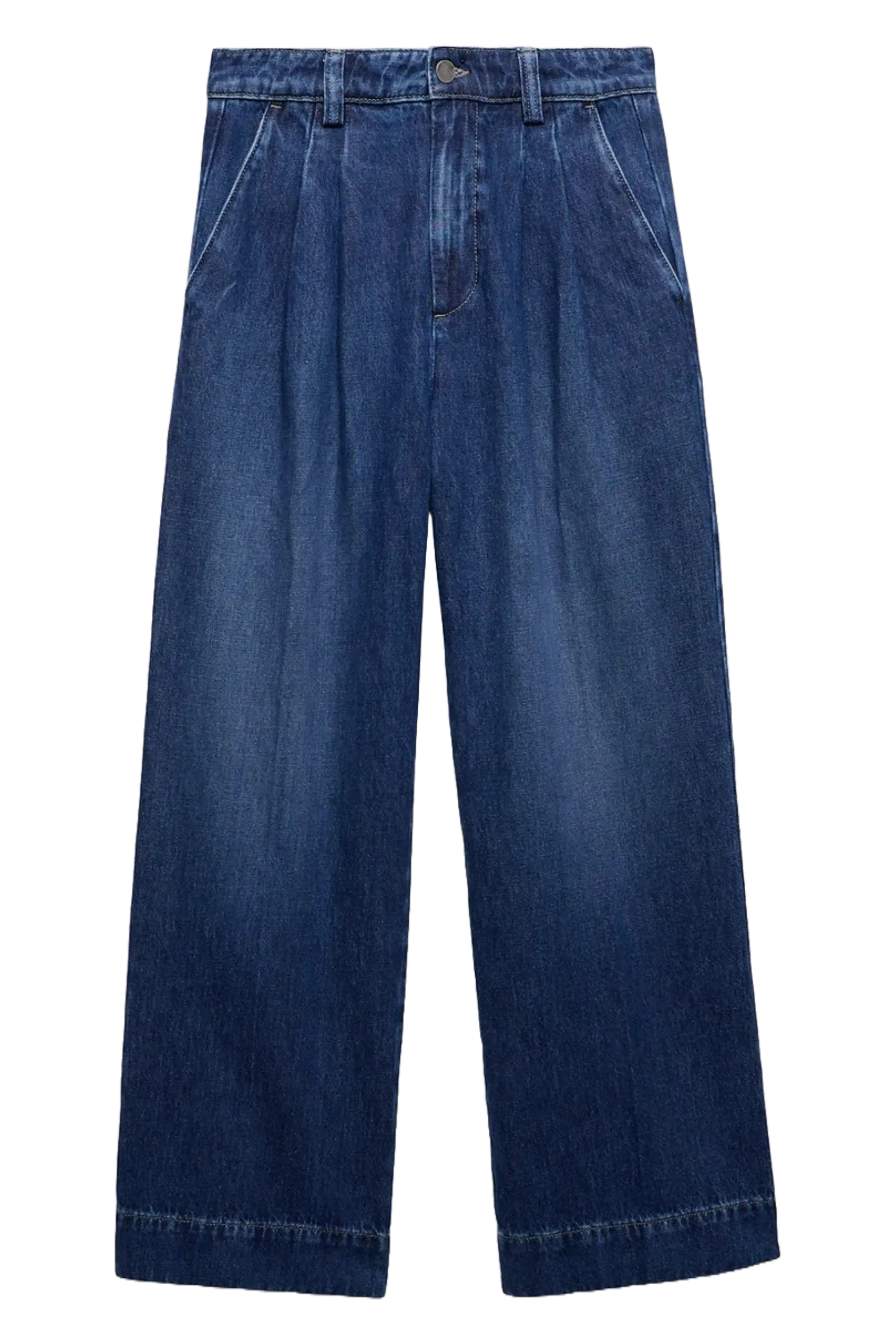 Dark Indigo Pleat Front Wide Jeans