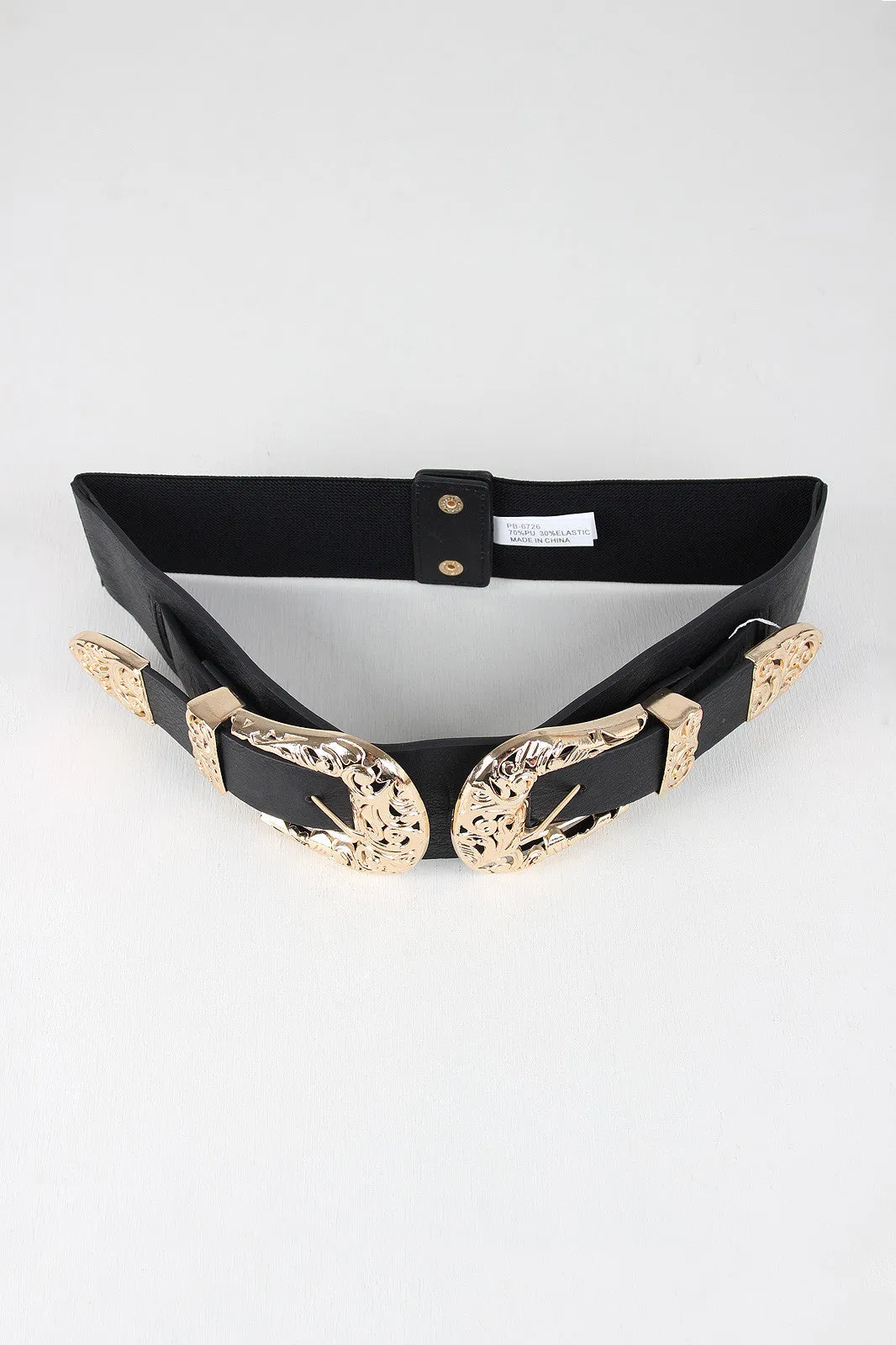 Double Buckle Etched Cutout Belt