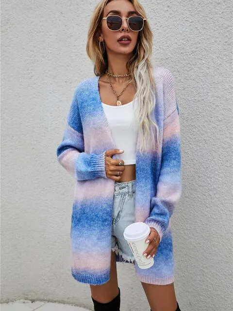 Full Size Gradient Open Front Cardigan