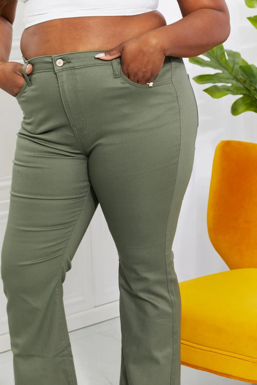 Full Size High-Rise Bootcut Jeans in Olive