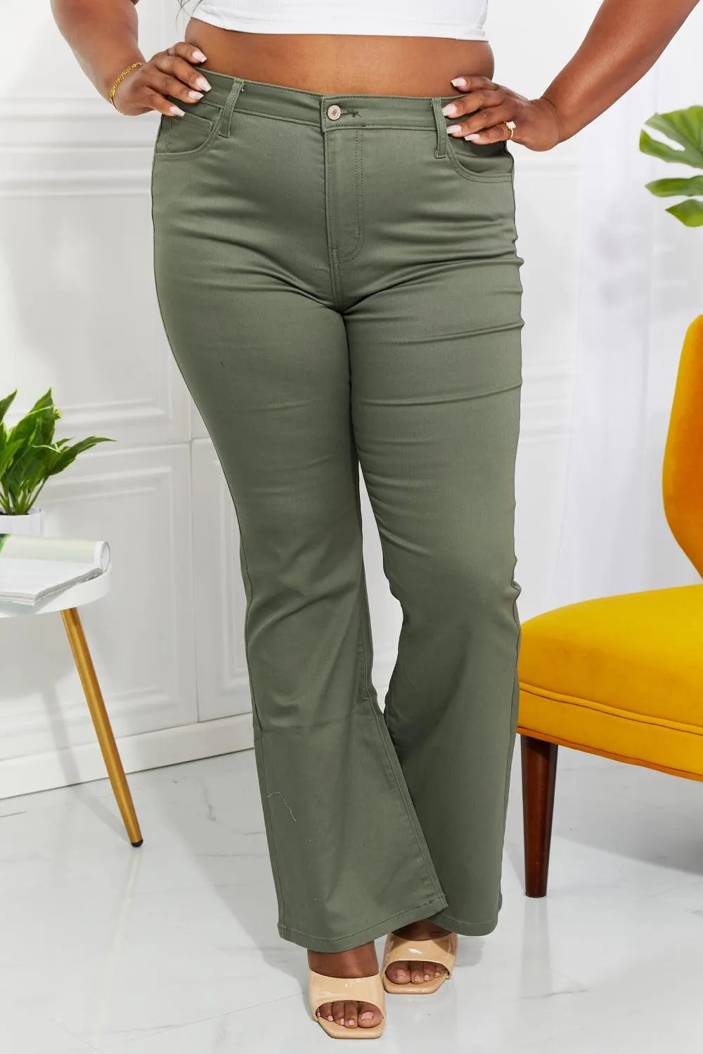 Full Size High-Rise Bootcut Jeans in Olive