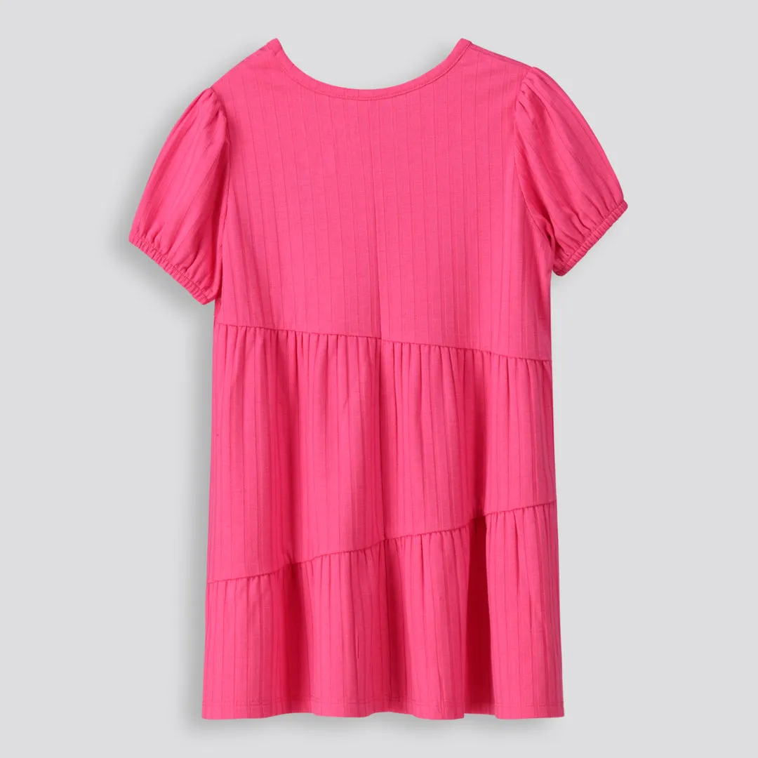 Girls Ribbed  Short Dress _ 153419 _ Pink