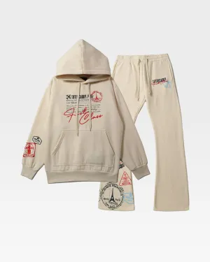 Globetrotter Hoodie & Sweats Set in Beige