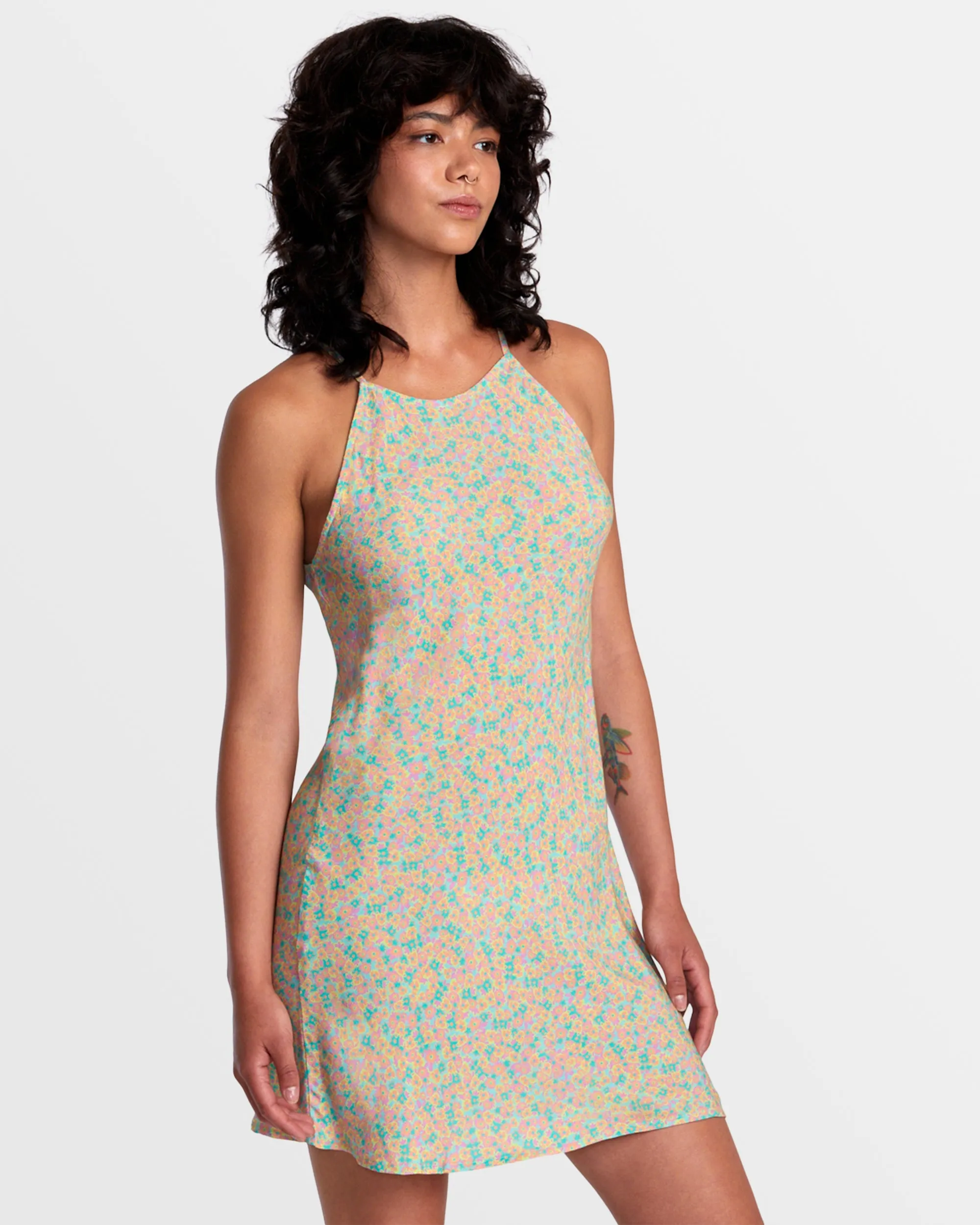 Harlow High Neck Mini Dress - Neon Green