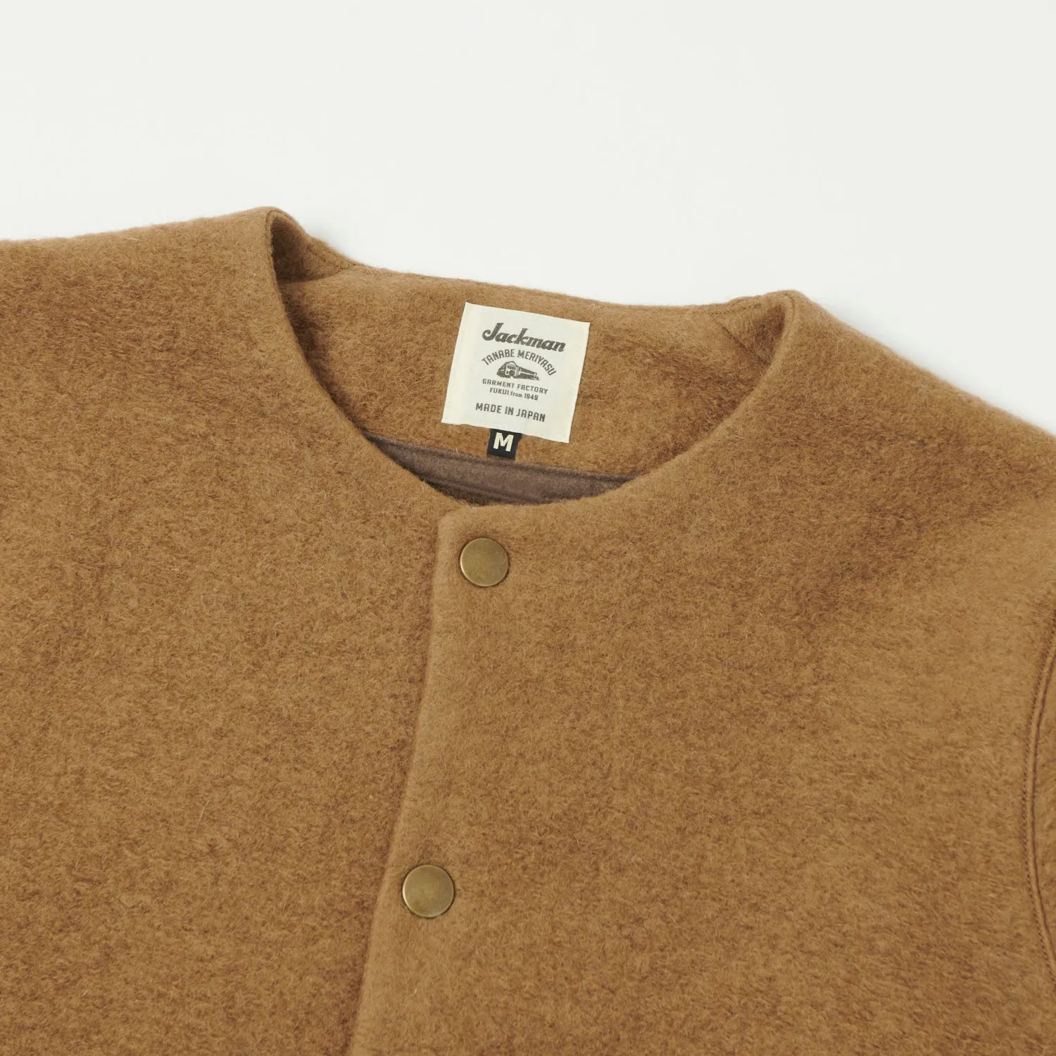 Jackman JM8278 Wool Collarless Cardigan - Camel