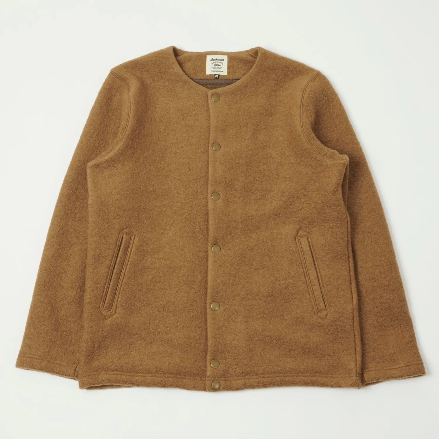 Jackman JM8278 Wool Collarless Cardigan - Camel