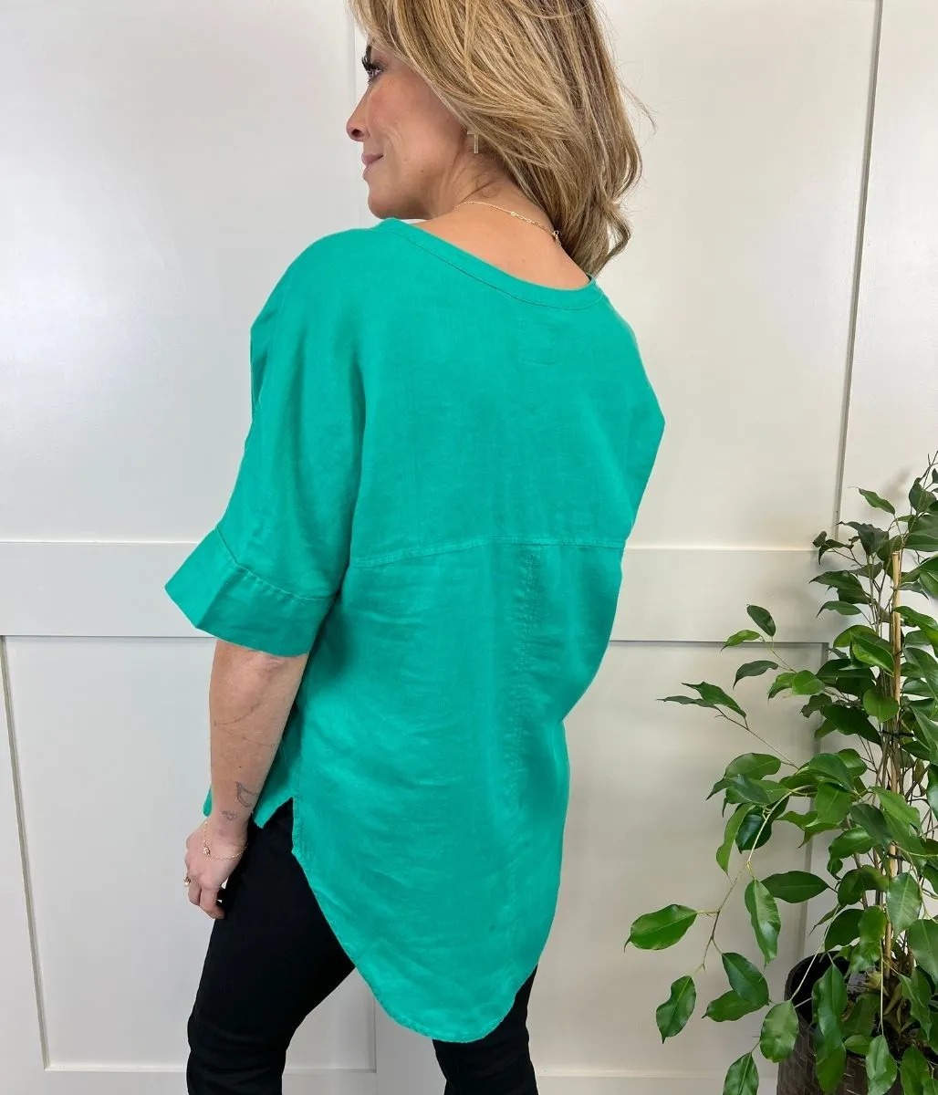 Jade Linen Popover Blouse