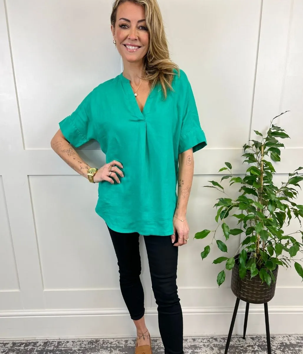 Jade Linen Popover Blouse