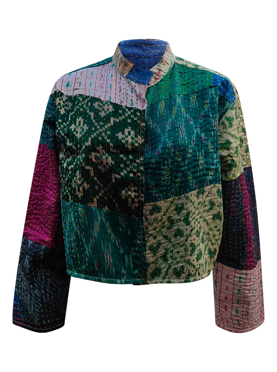 kantha vintage silk crop jacket krishi