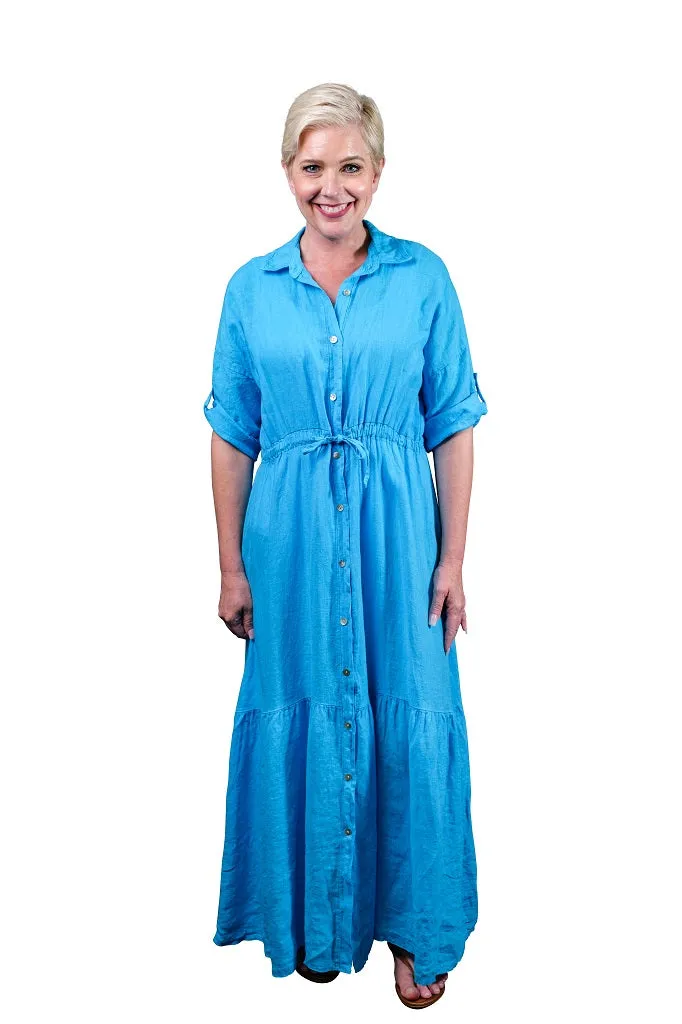 Katalina Linen Button Dress w/Tie (DSS102)