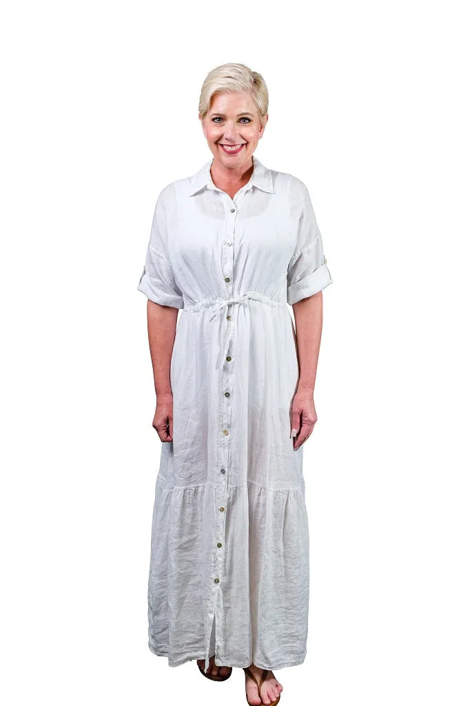 Katalina Linen Button Dress w/Tie (DSS102)