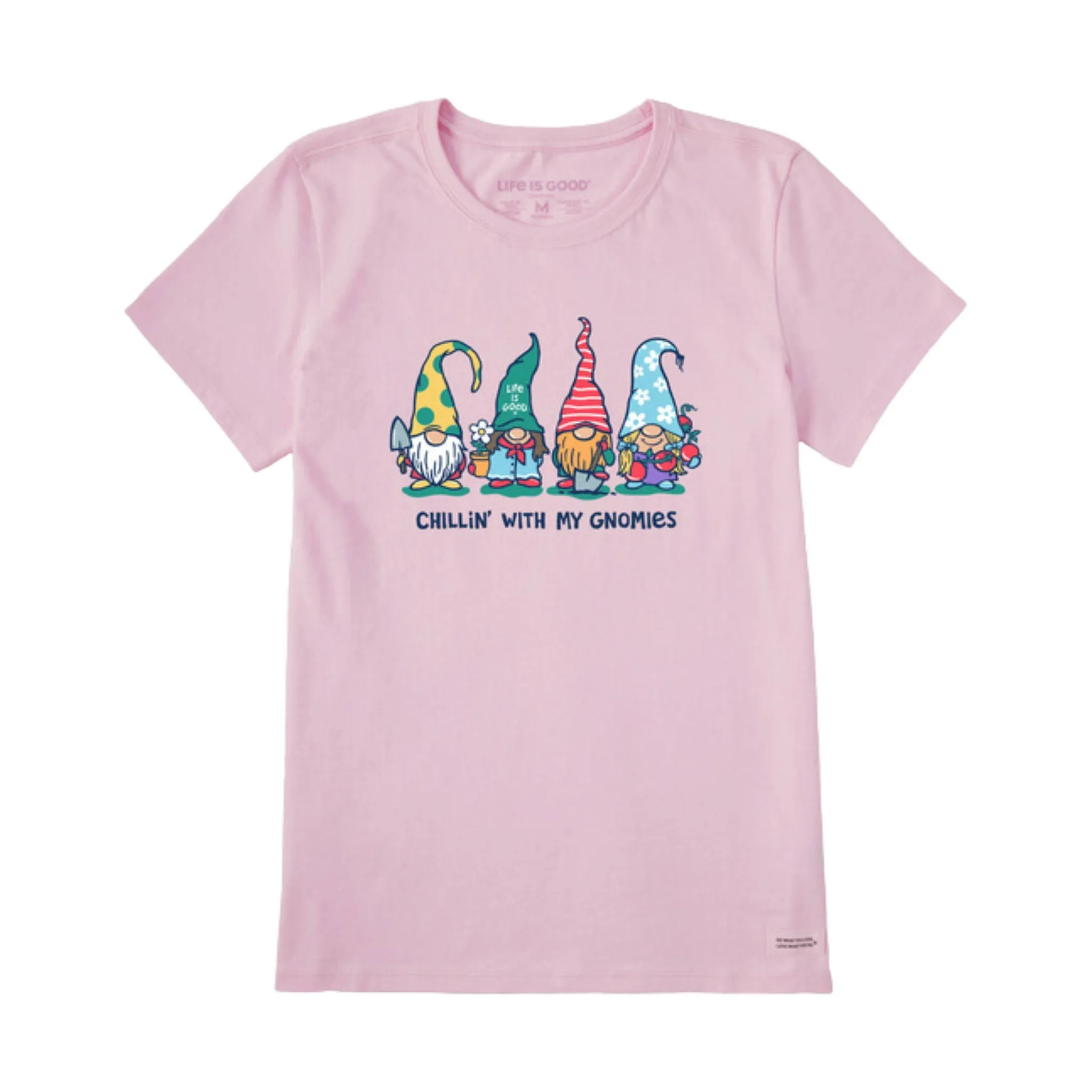 Life Is Good Women's Garden Gnomies Chillin' Short Sleeve Tee - Seashell Pink