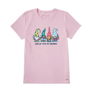 Life Is Good Women's Garden Gnomies Chillin' Short Sleeve Tee - Seashell Pink