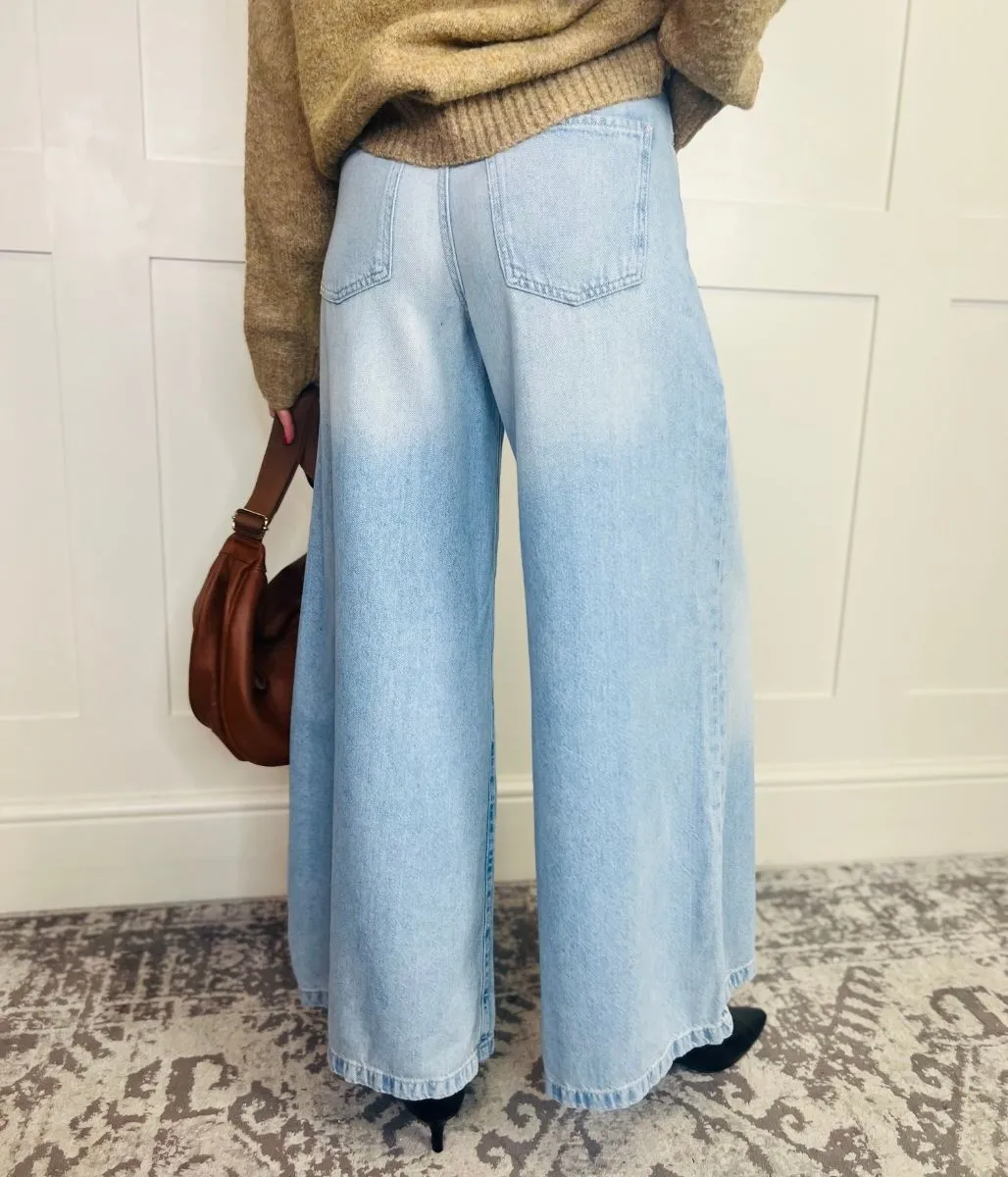 Light Blue Lyocell Blend Palazzo Leg Jeans