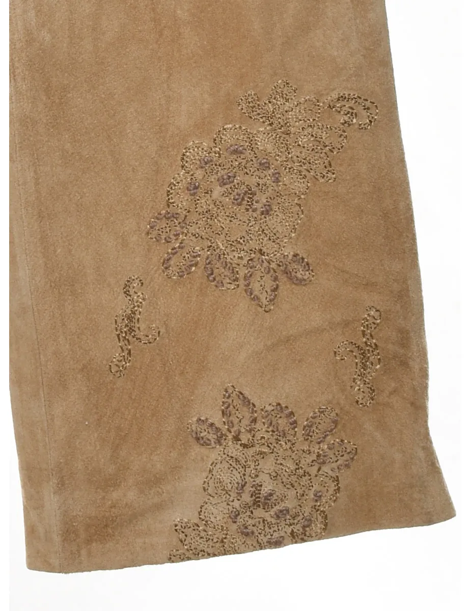 Light Brown Embroidered Suede Trousers - W31 L31