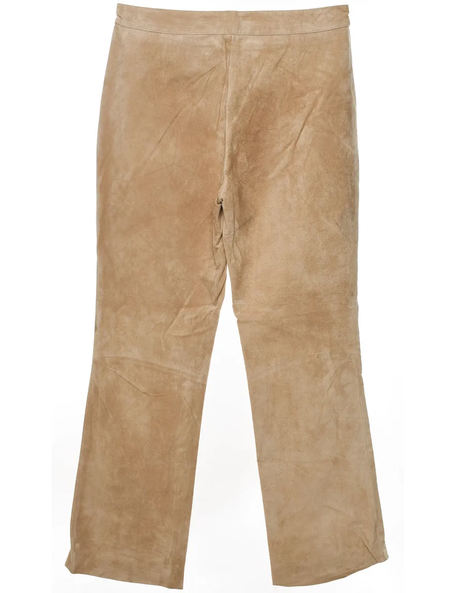 Light Brown Embroidered Suede Trousers - W31 L31