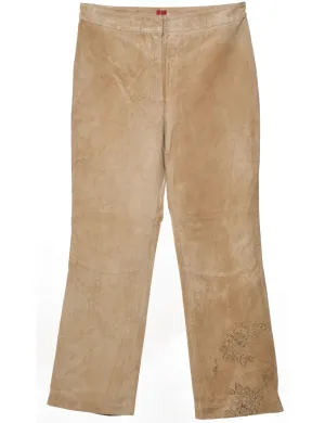 Light Brown Embroidered Suede Trousers - W31 L31