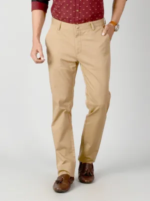 Light Brown Self Textured Slim Fit Casual Trouser | Greenfibre