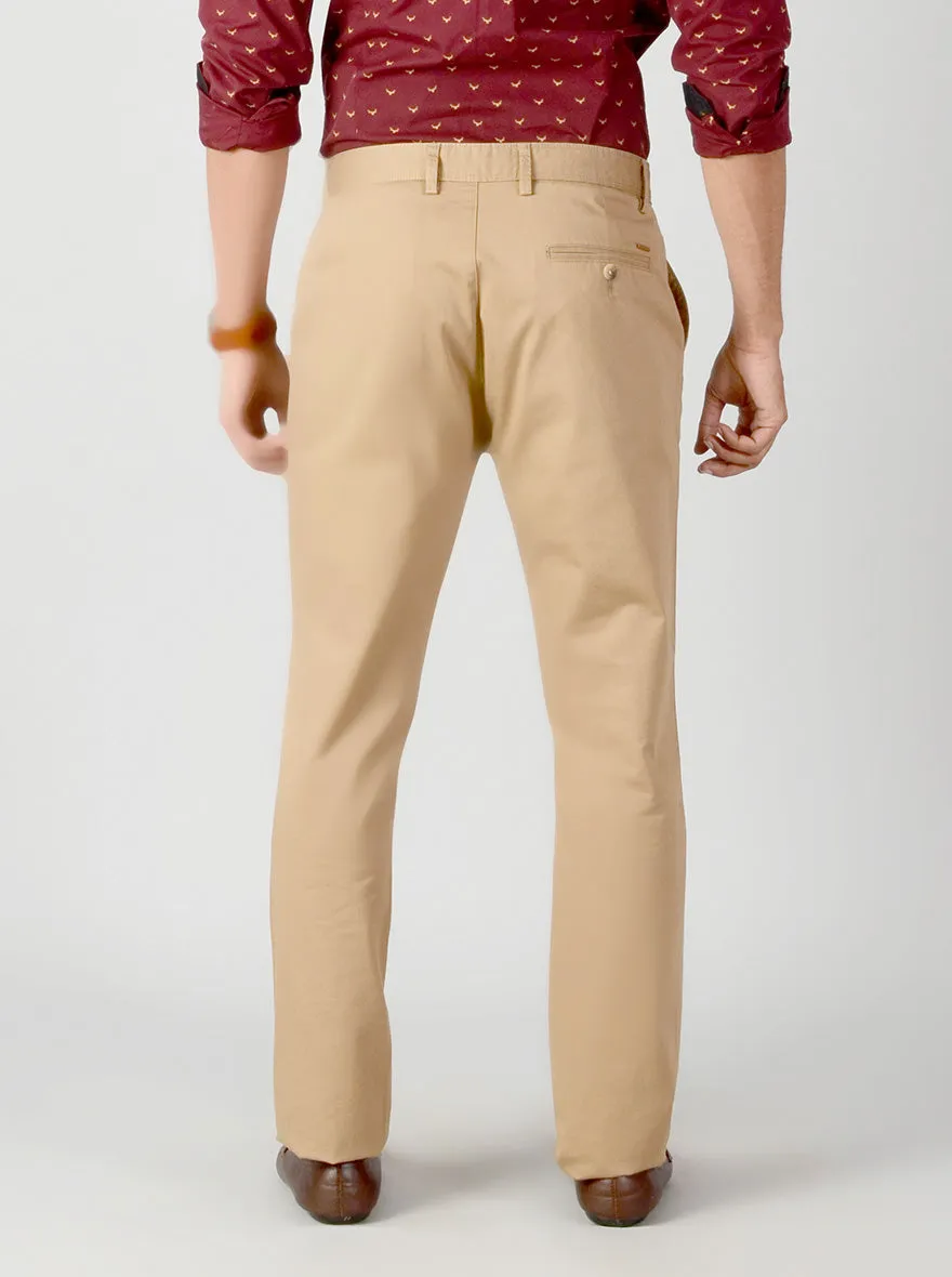 Light Brown Self Textured Slim Fit Casual Trouser | Greenfibre