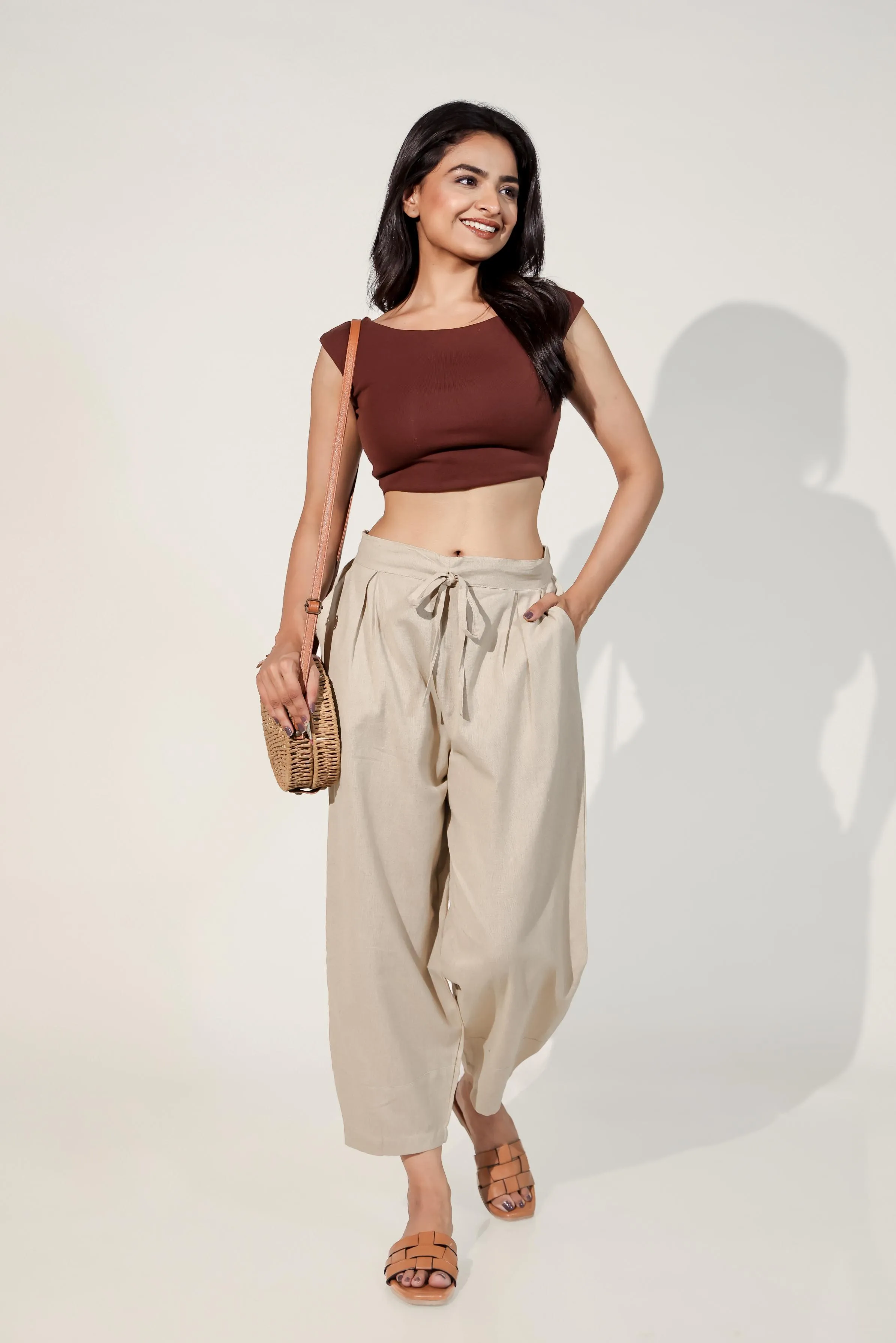 Light Brown Women's Regular-Fit Trousers