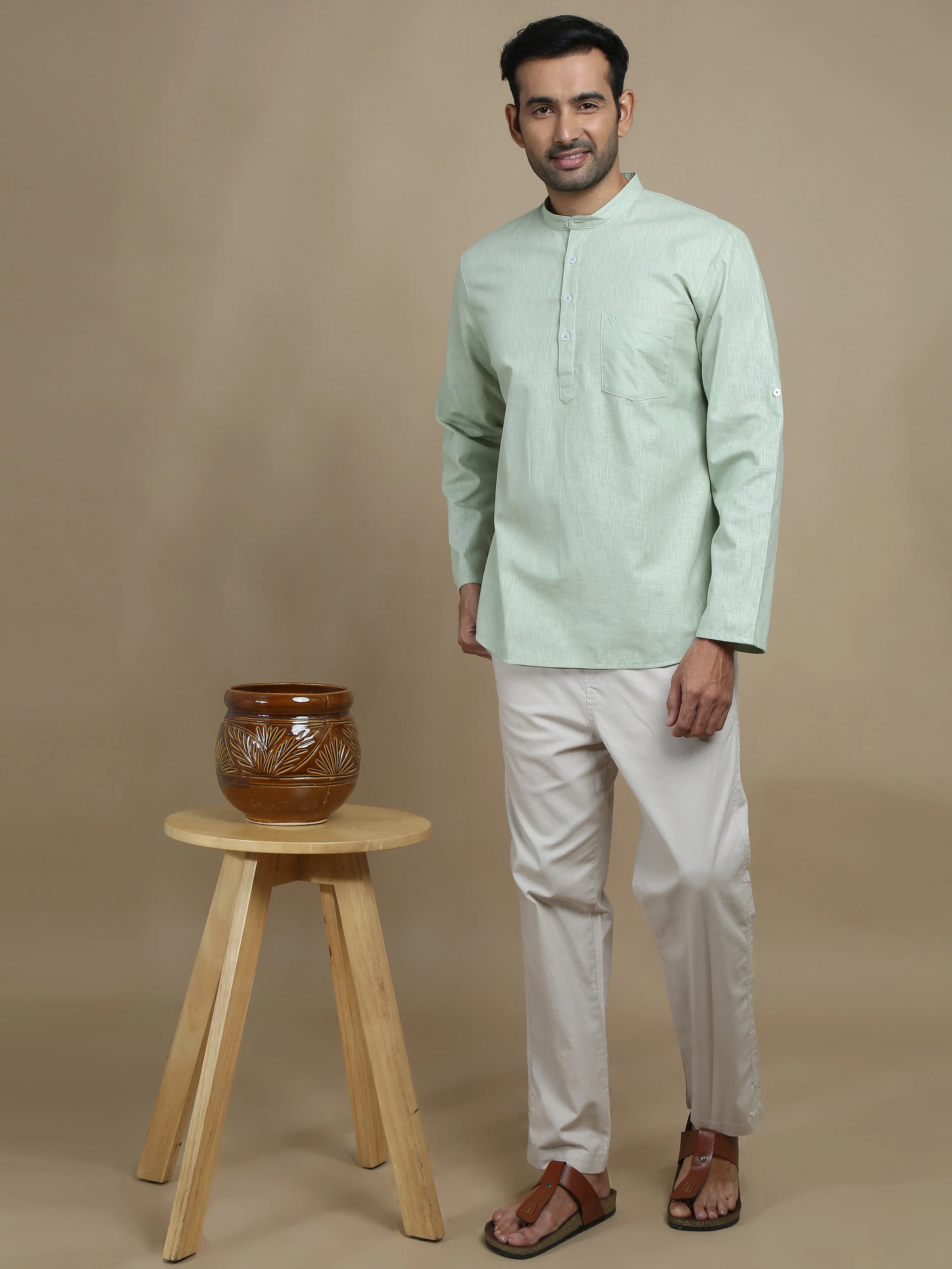 Light Green Cotton Short Kurta