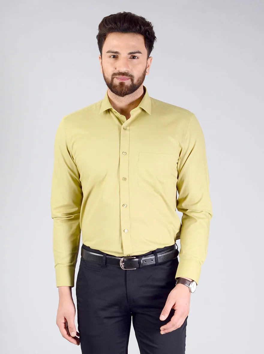 Light Olive Green Self Design Regular Fit Formal Shirt | Greenfibre