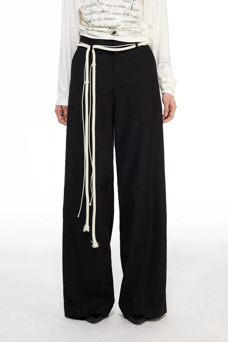 Light Rope Belted Straight Trousers