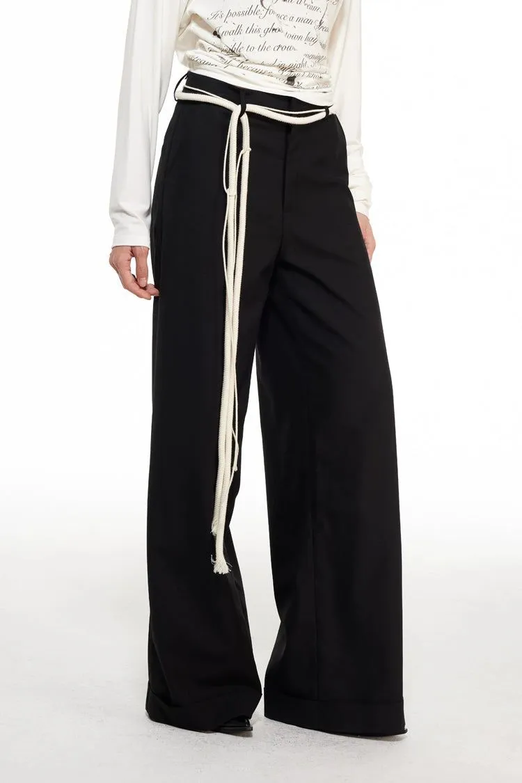 Light Rope Belted Straight Trousers